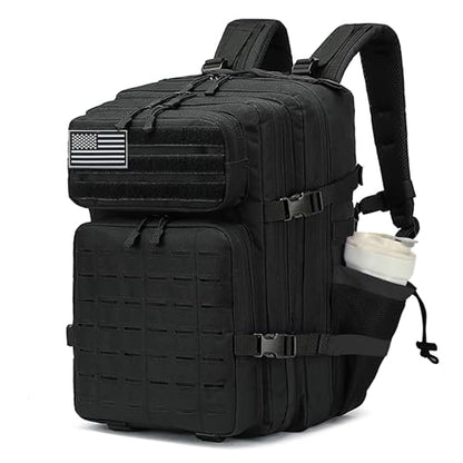 Military Tactical Backpack 45L/25L 3 Day Assault Pack Molle Daypack Hiking Backpack for Men and Women - color: Black-2, size: 45L