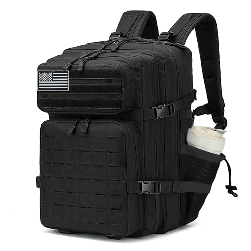 Military Tactical Backpack 45L/25L 3 Day Assault Pack Molle Daypack Hiking Backpack for Men and Women - color: Black-2, size: 45L
