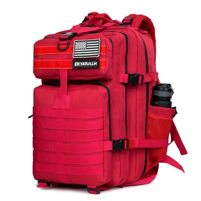 45L Military Tactical Backpack for Men & Women Bug Out Bag Assault pack Molle Daypack Hiking Trekking Rucksack (2.0 side pockets (red)) - color: 2.0 Side Pockets (Red)