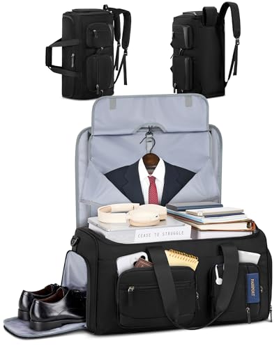 RAINSMORE Convertible Garment Bags for Travel, 45L Garment Duffle bag for Hanging Clothes, 3 in 1 Suit Travel Bag for Business Trips with Shoulder Strap, Carry On Suit Luggage for Men Women, Black - color: Black