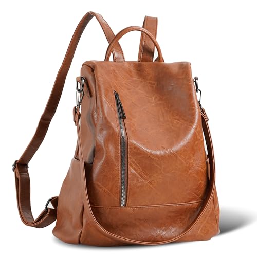 Women Backpack Purse PU Leather Anti-theft Casual Shoulder Bag Fashion Ladies Satchel Bags - color: Brown, size: Medium