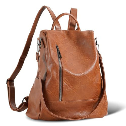 Women Backpack Purse PU Leather Anti-theft Casual Shoulder Bag Fashion Ladies Satchel Bags - color: Brown, size: Medium