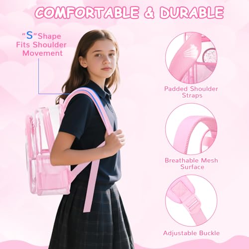 Clear Backpack, Heavy Duty Thick TPU Clear Bookbag, Transparent Bookbag Stadium Events, See Through Large Ergonomic Backpack for School Kids Girls Women Travel Security College Concert, Pink - color: Pink