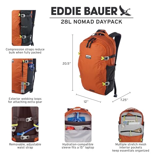 Eddie Bauer 28L Nomad Daypack, Hydration and Laptop Compatible, Carbon - color: Carbon, size: 28L