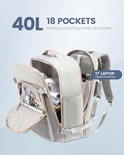 LOVEVOOK 40L Travel Backpack Flight Approved Carry on Backpack,3 Packing Cubes,Waterproof Personal Item Travel Bag,TSA Carry on Luggage Suitcase Travel Essentials,Gifts for Women & Men,fits 17" Laptop - color: Beige - Chestnut Brown, size: Large-40L-4Pcs