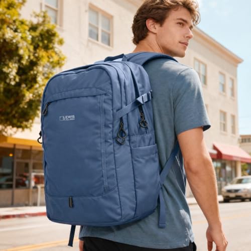 Lewis N. Clark 28L Hiking Daypack – Full-Size Trail Backpack with Padded Straps, Rain Cover & Removable Laptop Sleeve - color: Blue, size: 28L