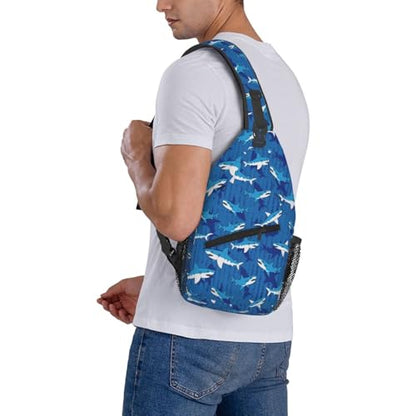 Blue cartoon Sharks Outdoor Crossbody Shoulder Bag For Unisex Young Adult Hiking Bicycling - color: 19
