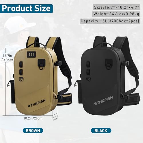 THKFISH IPX8 Waterproof Fishing Backpack with Rod Holder, Lightweight Fishing Sling Bag, Move Freely Fish Gifts for Men - color: Brown