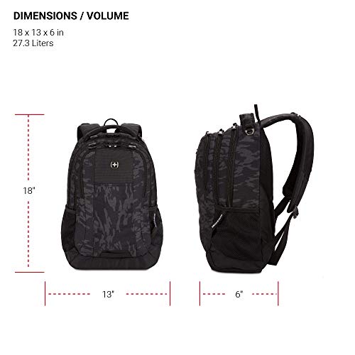 SWISSGEAR Cecil Laptop Backpack, Fits Most 16-Inch Laptops, Three-Compartment Design, Airflow Back Panel, Black, 27.3L, 18-Inch - color: Black Cod/Camo