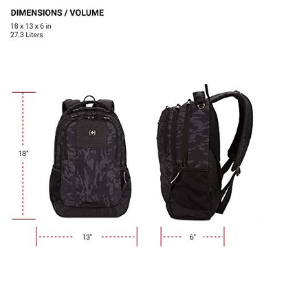 SWISSGEAR Cecil Laptop Backpack, Fits Most 16-Inch Laptops, Three-Compartment Design, Airflow Back Panel, Black, 27.3L, 18-Inch - color: Black Cod/Camo