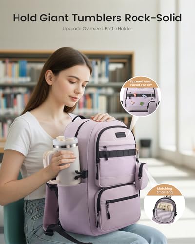 LOVEVOOK Laptop Backpack, 15.6" Carry On Airline Approved, Personal Item Bag Meets FAA Size, Trolley Sleeve Slides Over Suitcase, Waterproof Daypack for Travel College with Mini Pouch - color: Light Purple - Black, size: 15.6 Inch