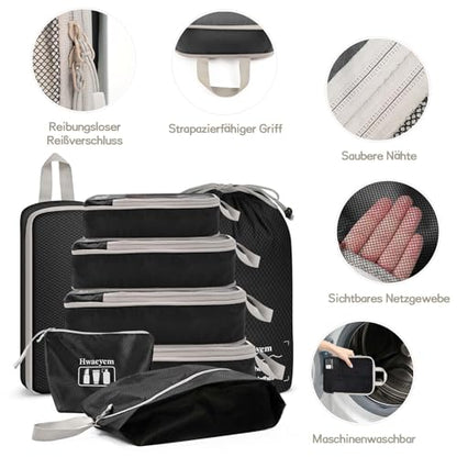 Compression Packing Cubes 8 Set, Dual Zipper Compression Packing Cubes for Travel, See-Through Mesh Packing Bags for Suitcases, Packing Cube with Shoe Bag (Black) - color: 8 Set Black