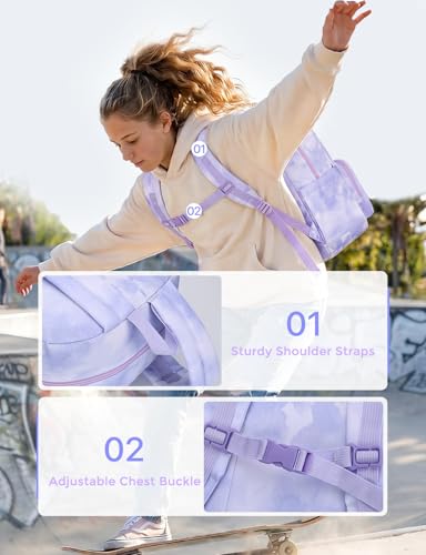 VASCHY School Backpacks, Lightweight Bookbag Schoolbag for Teen Girls Casual Basic Simple Daypack for Women Lavender Tie-Dye - color: Lavender Tie-dye