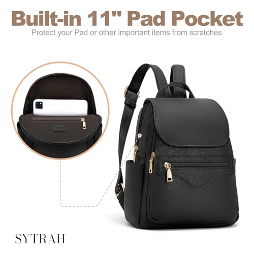 SYTRAH Mini Backpack Purse for Women, Causal Small Backpack with Built-in RFID Wallet & 11" Tablet Sleeve, Stylish Travel Daypack for Daily Black - color: Black