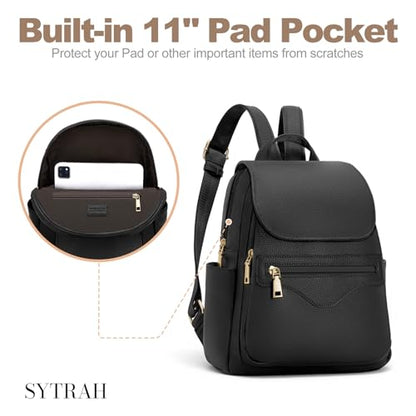 SYTRAH Mini Backpack Purse for Women, Causal Small Backpack with Built-in RFID Wallet & 11" Tablet Sleeve, Stylish Travel Daypack for Daily Black - color: Black