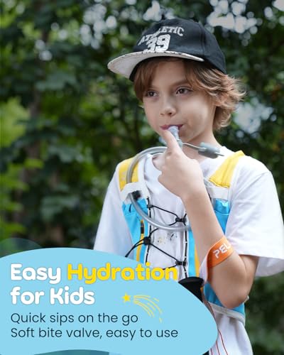 Zelvot Kids Hydration Backpack with Water Bladder, USA Original Patent, Adjustable Reflective Running Vest with 8 Pockets, Lightweight Kids Hiking Backpack for Boys & Girls