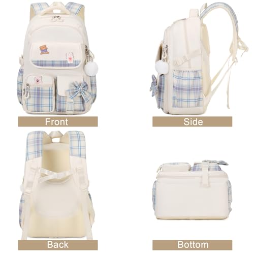 ACESAK Girls Backpack - 3PCS Backpack for Girls Cute School Backpacks for Kindergarten Elementary Preschool Middle Kids School Bags with Lunch Box Pencil Case Set (Beige) - color: Beige
