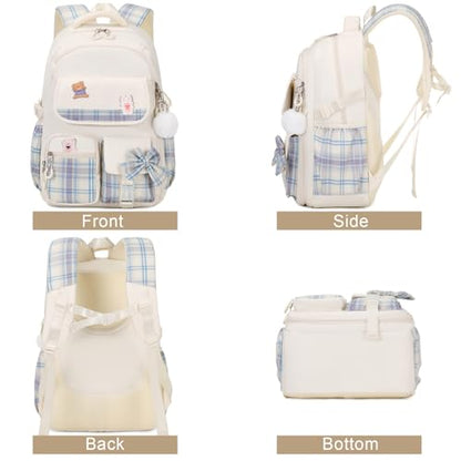 ACESAK Girls Backpack - 3PCS Backpack for Girls Cute School Backpacks for Kindergarten Elementary Preschool Middle Kids School Bags with Lunch Box Pencil Case Set (Beige) - color: Beige