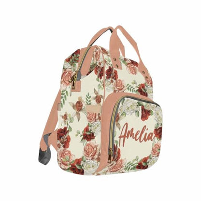 Custom Diaper Bag with Name, Personalized School Bag Flower Print, Monogram Nappy Backpack with Thermal Pockets for Adults Kids, Large Capacity Waterproof Diaper Bag, Travel Gifts - color: Color-12