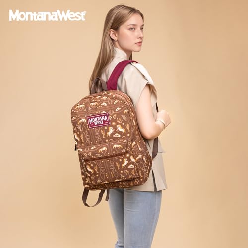 Montana West Backpack for Women Men 2 PCS Lightweight College Bookbags Casual Daypack Backpacks for Commute & Travel - color: Western Coffee