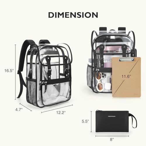 mommore Clear Backpack Heavy Duty Thick PVC Clear Bookbag for School with Pencil Bag Transparent Backpack See-Through Bag - color: Black, style: Clear Backpack Set