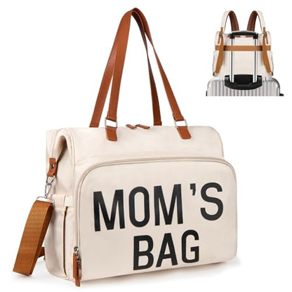 Diaper Bag Backpack Mommy Bag Large Capacity Diaper Backpack Travel Essential Baby Diaper Bag for Mom and Dad, Beige - color: A1-white