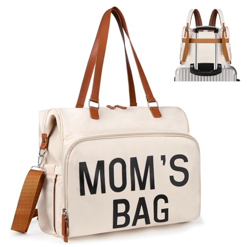 Diaper Bag Backpack Mommy Bag Large Capacity Diaper Backpack Travel Essential Baby Diaper Bag for Mom and Dad, Beige - color: A1-white