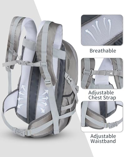 Hiking Backpack 40L Lightweight Waterproof Daypack for Men Women Outdoor Camping Mountaineering Trekking Travel Bag - color: Grey