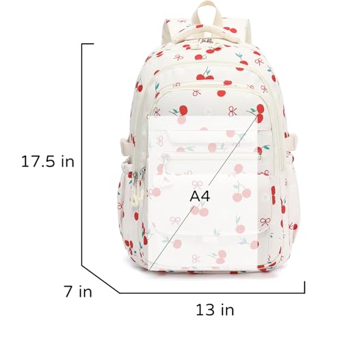 Phaoullzon Girls High Middle School Cherry Backpack for Kids Kawaii Bookbag College Daypack,Cherry - color: Beige Cherry, size: Large (17.5 Inch)