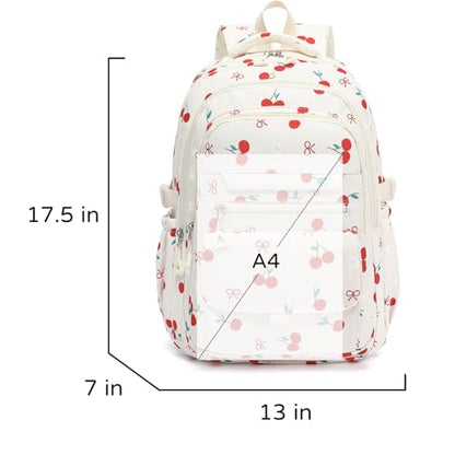 Phaoullzon Girls High Middle School Cherry Backpack for Kids Kawaii Bookbag College Daypack,Cherry - color: Beige Cherry, size: Large (17.5 Inch)