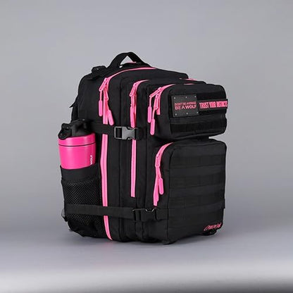WOLFpak 35L Tactical Gym Backpack (Black Neon Pink) Durable 1000D Waterproof Oxford Material with MOLLE Webbing, Laptop Pocket & Dual Cup Holders, Durable Fitness/Travel/Military Daypack - color: Black Neon Pink