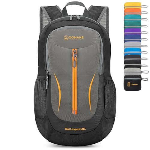 ZOMAKE Ultra Lightweight Packable Backpack 25L, Foldable Hiking Backpacks Water Resistant Small Folding Daypack for Travel(Black & Medium Grey) - color: Black & Medium Grey