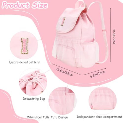 Kids Dance Bag Drawstring Backpack-Gym Sports Gym Bag with Shoes Compartment for Girls Swim Beach String Cinch Backpack with Two Water Bottle Pocket Pink C