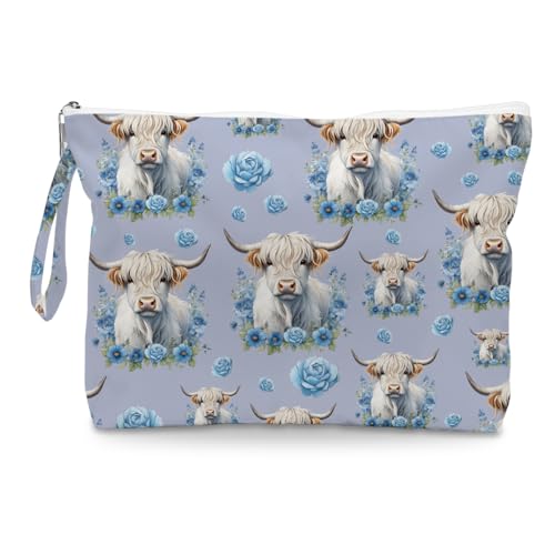 Fokongna Cute Print Wet Bag, Small Portable Waterproof Multi-Functional Organizer for Women, Blue Floral Highland Cow, Ideal for Daily, Beach & Travel - color: Blue Floral Highland Cow