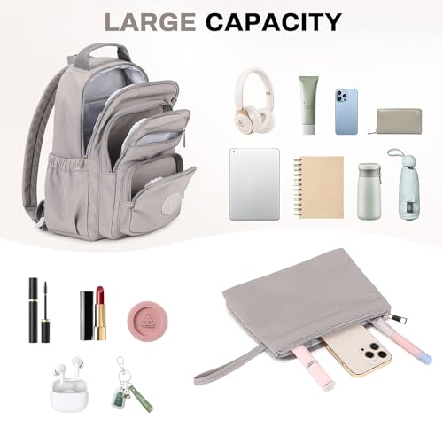 Small Backpack for Women, 2PCS Mini Backpack for Ladies Bookbag Purse for Women with Mini Wallet and Luggage Strap, Gray - color: Grey