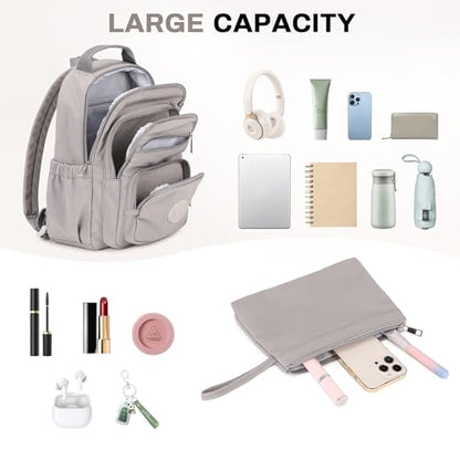 Small Backpack for Women, 2PCS Mini Backpack for Ladies Bookbag Purse for Women with Mini Wallet and Luggage Strap, Gray - color: Grey