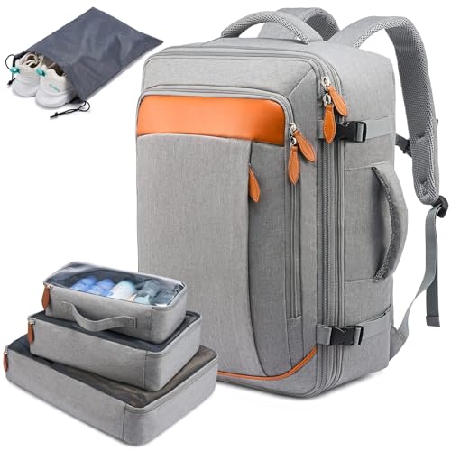 LOVEVOOK Carry on Backpack, 45L Extra Large Travel Backpack for Men & Women Airline Approved, Expandable Large Suitcase Backpacks With 4 Packing Cubes, Aer Travel Pack 3, Water Resistant Weekender Bag - color: Grey, size: X-Large
