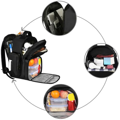 MATEIN Lunch Backpack for Men Work, 15.6 Inch Tactical Backpack with Lunch Compartment, Large Laptop Backpacks with Insulated Cooler Bag for Travel Beach Camping Picnic Hiking, Black - color: Black