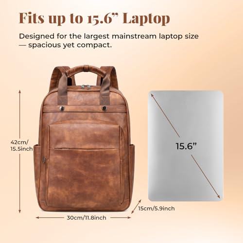 Rcrirth PU Leather Laptop Backpack for Women | 17 Inch Laptop Backpack for Work - Large Capacity Computer Bag Nurse Bag Casual Daypack (Black) - color: Black