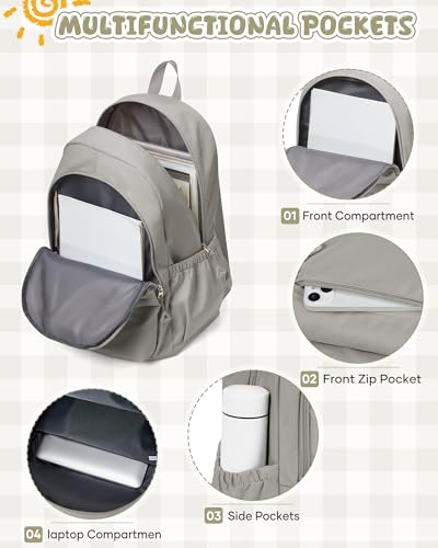 winspansy Backpack for School Teenage Girls Boys,Waterproof Lightweight School Bags Travel Daypack Simple Cute College Backpack Rucksack for Women Men fit 14 Inch Laptop,Grey Brown - color: A1-grey Brown