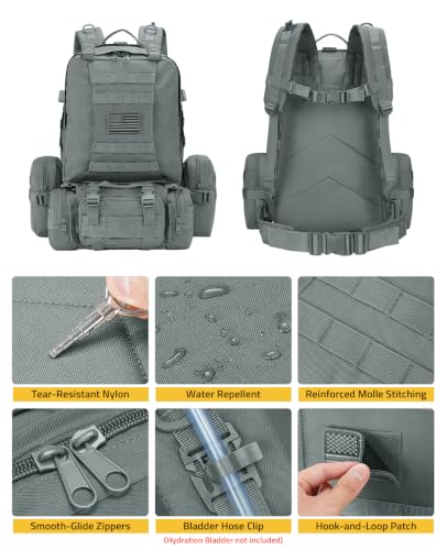 CVLIFE Tactical Backpack Military Army Rucksack 60L Large Assault Pack Detachable Molle Bag, Grey - color: Grey