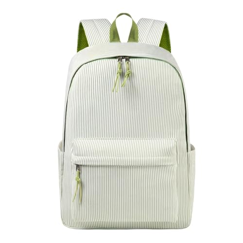 Kids Backpack for Girls Cute Minimalist Lightweight School Backpack with Laptop Sleeve for Elementary Middle High School (Green White Stripes) - color: Green White Stripes