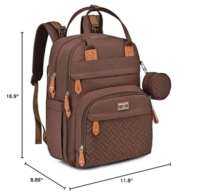 BabbleRoo Diaper Bag Backpack - Baby Essentials Travel Tote - Multi Function Water Resistant Diaper Bag, Travel Essentials Baby Bag with Changing Pad, Stroller Straps & Pacifier Case - Unisex, Brown - color: Coffee, size: Large