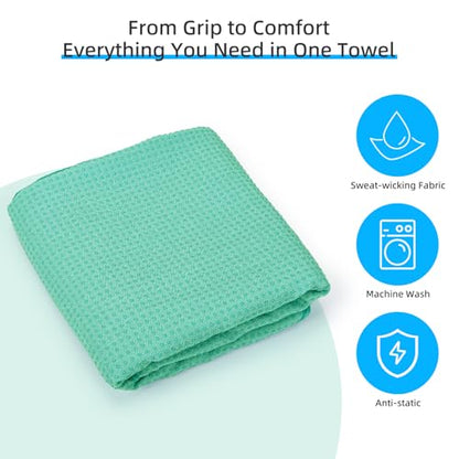 YESLIFE Non-Slip Extra Thick Hot Yoga Towel with One Sweat Towel, Microfiber Sweat Absorbent Yoga Mat Towel with Grip Dot, Pilates Mat, 72" x 24", Light Green - color: Light Green