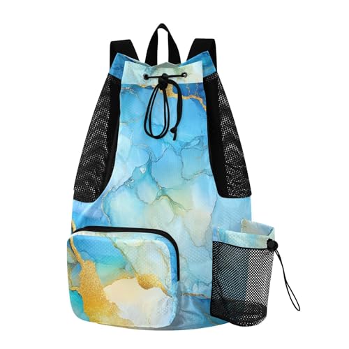 Drawstring Backpack Gym Swim Bag With Inside Pockets Cinch Pack Waterproof Marble Yellow Blue - color: Color 18
