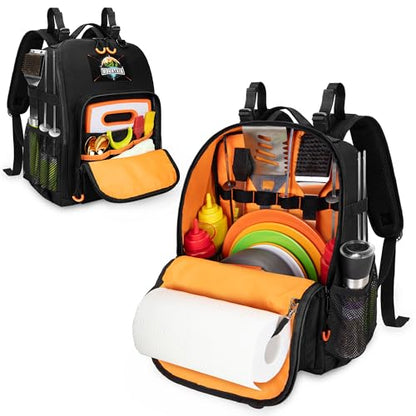 HODRANT Tactical Camp Utensil Organizer Backpack, Large Hanging Camping Kitchen Storage Bag with Paper Towel Holder & Multi-Pockets, Grill & Cookware Utensil Caddy for RV, BBQ & Picnic, Bag Only