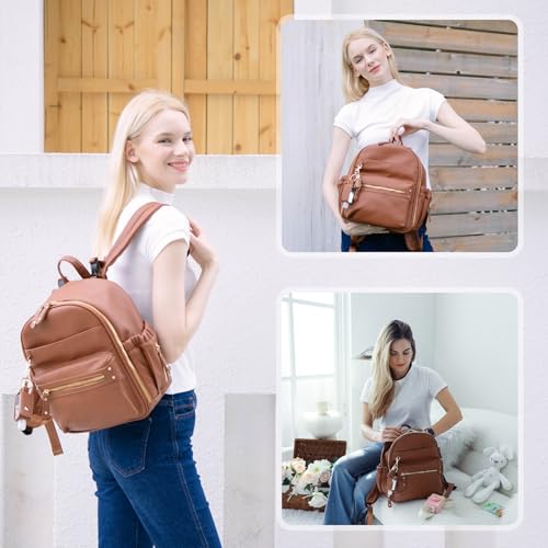 miss fong Small Diaper Bag Mini Diaper Bag Backpack Mini Backpack with 11 Pockets Baby Diaper Bag with Hand Sanitizer Holder, 2 Insulated Pockets - color: Brown