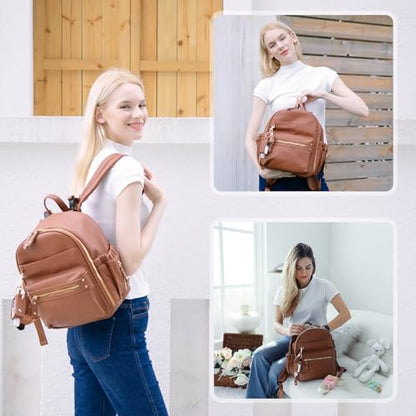 miss fong Small Diaper Bag Mini Diaper Bag Backpack Mini Backpack with 11 Pockets Baby Diaper Bag with Hand Sanitizer Holder, 2 Insulated Pockets - color: Brown