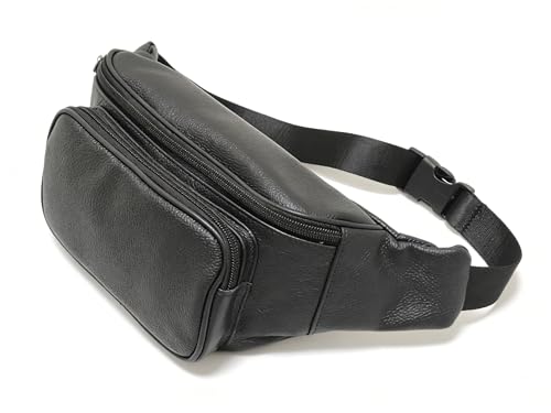 large 3 Pockets Leather Fanny Pack Travel Waist packs Waist Pack Suitable for Outdoor Mountaineering Travel Camping Cycling Running etc Fanny packs (Black) - color: Black 381 model