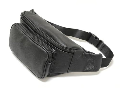 large 3 Pockets Leather Fanny Pack Travel Waist packs Waist Pack Suitable for Outdoor Mountaineering Travel Camping Cycling Running etc Fanny packs (Black) - color: Black 381 model